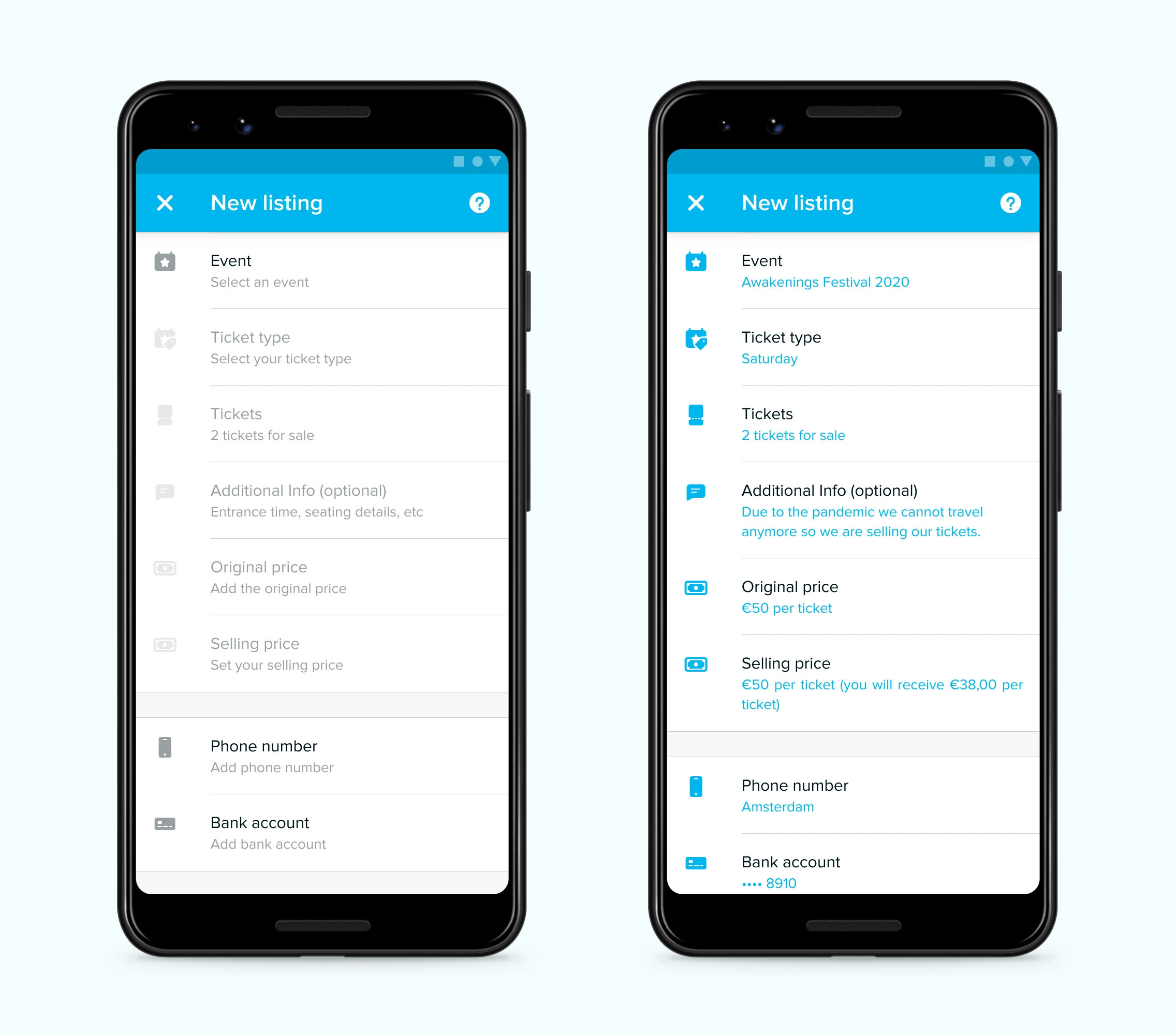 The overview page of the sell flow.